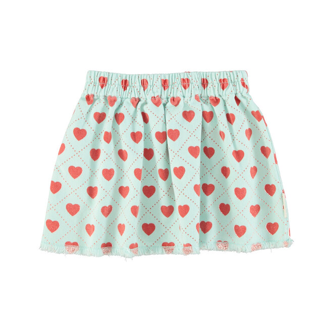 Piupiuchick - Short Skirt Light Blue/Red Hearts
