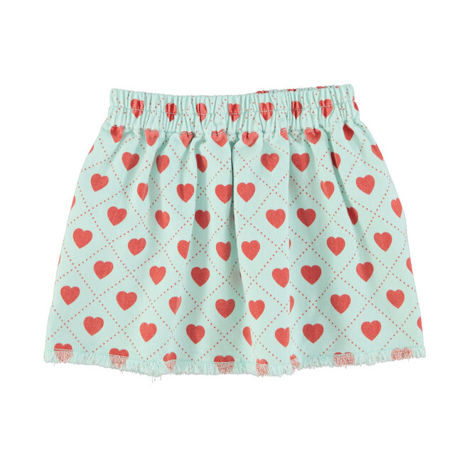 Piupiuchick - Short Skirt Light Blue/Red Hearts