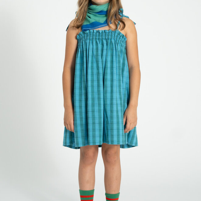 Piupiuchick - Short Dress with Straps Blue/Green Checkered