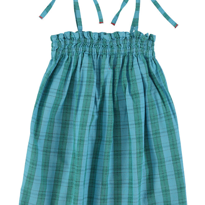 Piupiuchick - Dress with Straps Blue Green Checkered