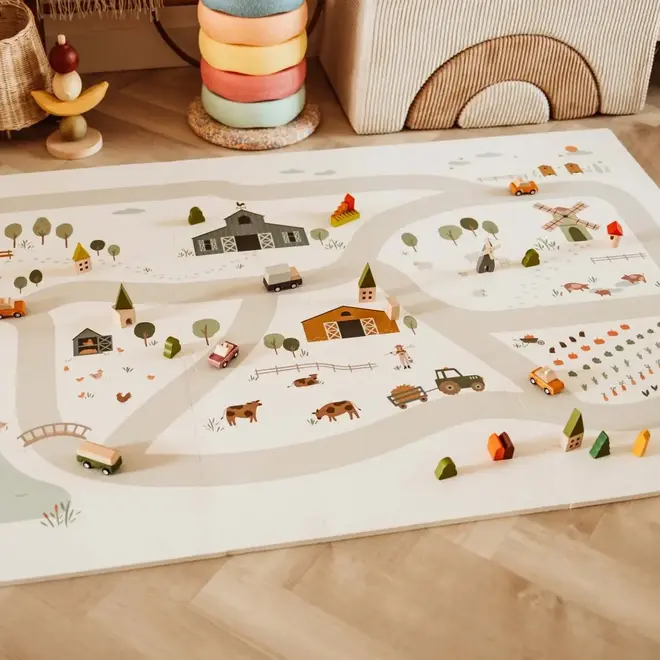 Play & go - Puzzlemat, storage box & mini house - farm design