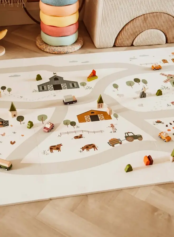 Play & go - Puzzlemat, storage box & mini house - farm design