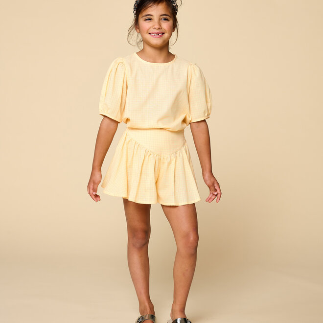 Petit Blush - Puff sleeve blouse Check butter yellow