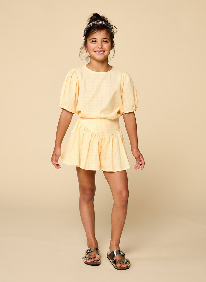 Petit Blush - Puff sleeve blouse Check butter yellow