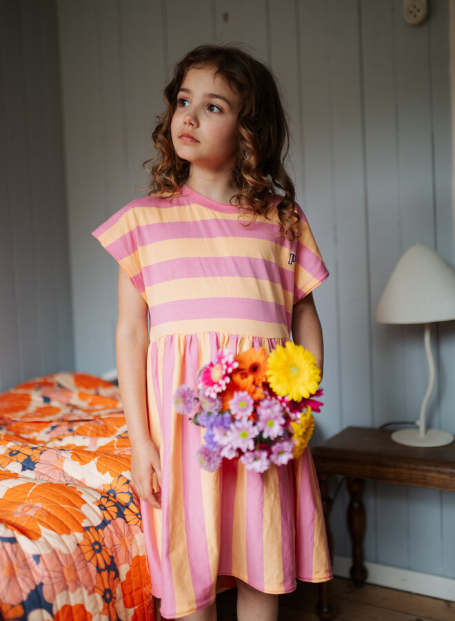 Petit Blush - Stripe dress Cashmire rose/Peach cobbler