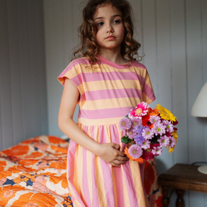 Petit Blush - Stripe dress Cashmire rose/Peach cobbler