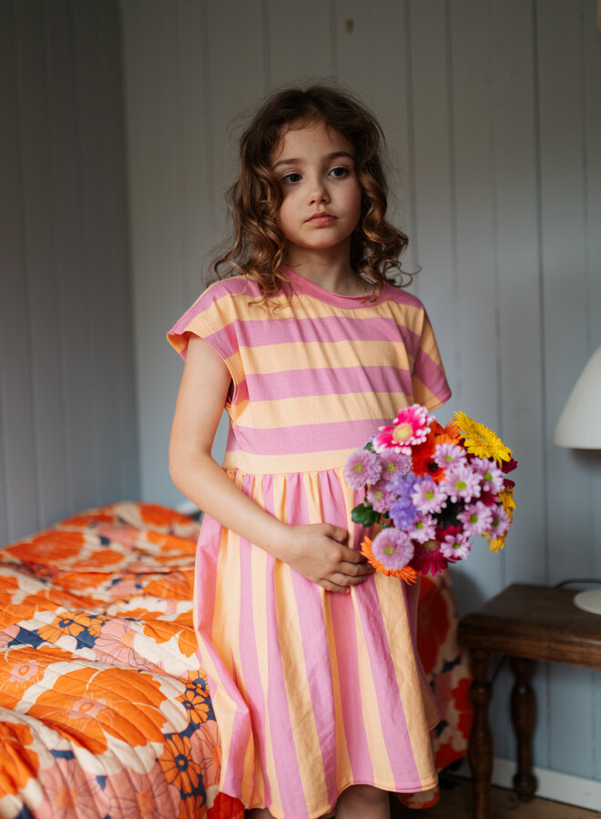 Petit Blush - Stripe dress Cashmire rose/Peach cobbler