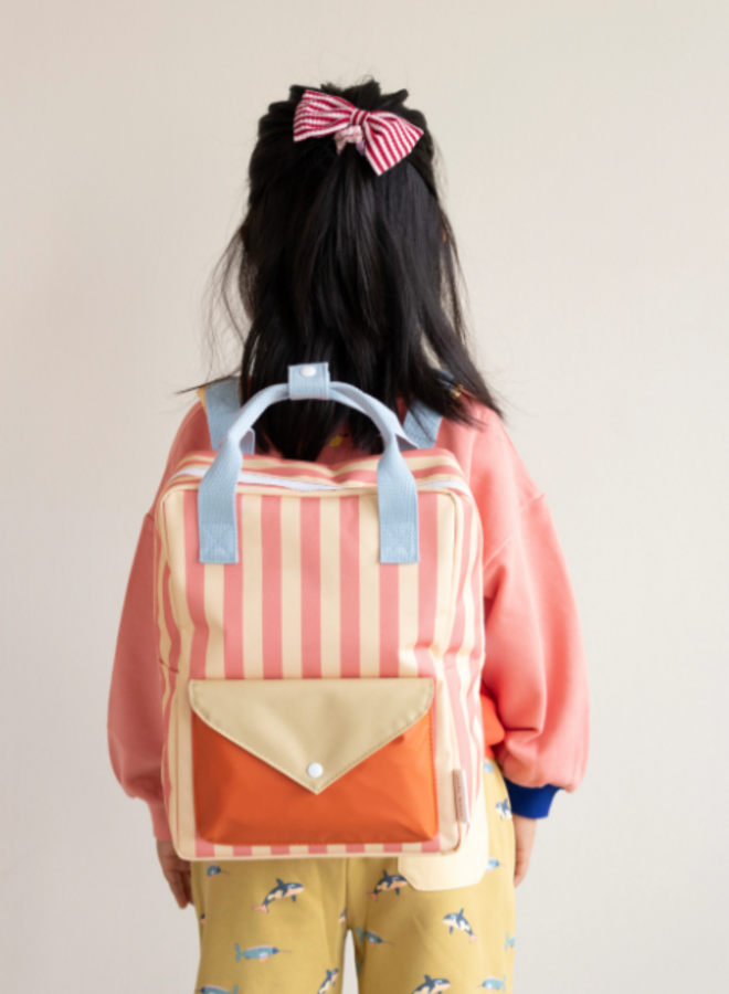 Sticky Lemon - Backpack medium - Envelope/Stripes coral pink/Sandy yellow