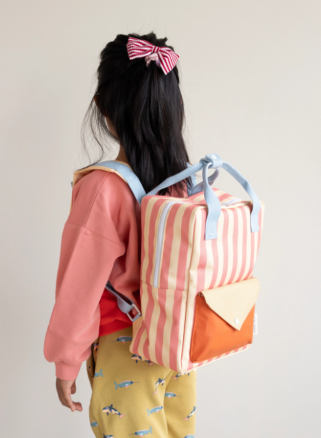 Sticky Lemon - Backpack medium - Envelope/Stripes coral pink/Sandy yellow