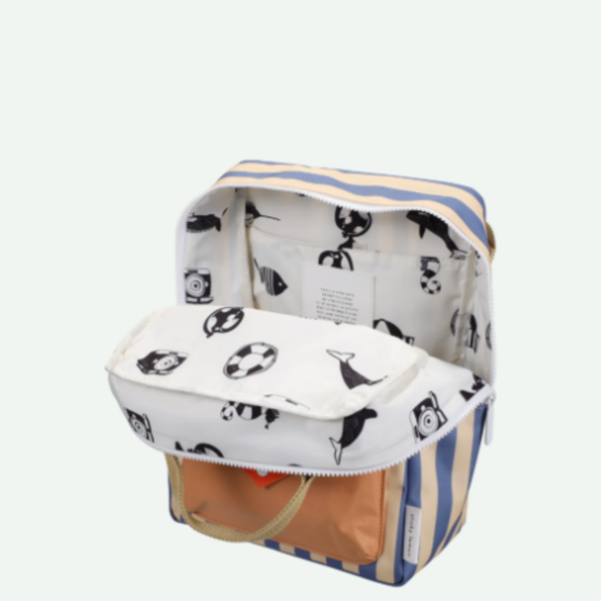 Sticky Lemon - Backpack medium - Wonders Envelope Stripes blue whale/Sandy yellow