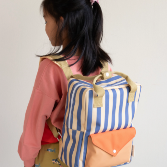 Sticky Lemon - Backpack medium - Wonders Envelope Stripes blue whale/Sandy yellow