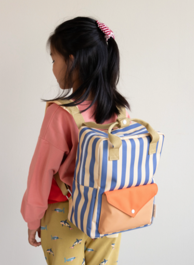 Sticky Lemon - Backpack medium - Envelope/Stripes blue whale/Sandy yellow