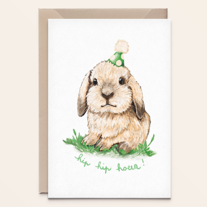Kathings - Wenskaart Konijntje hip hip hoera