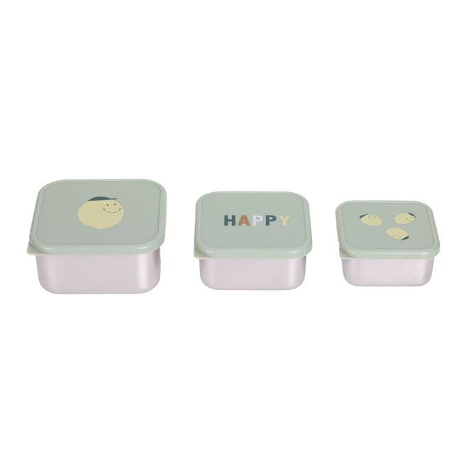 Lässig - Snackbox stainless steel 3 pieces Happy Fruits lemon