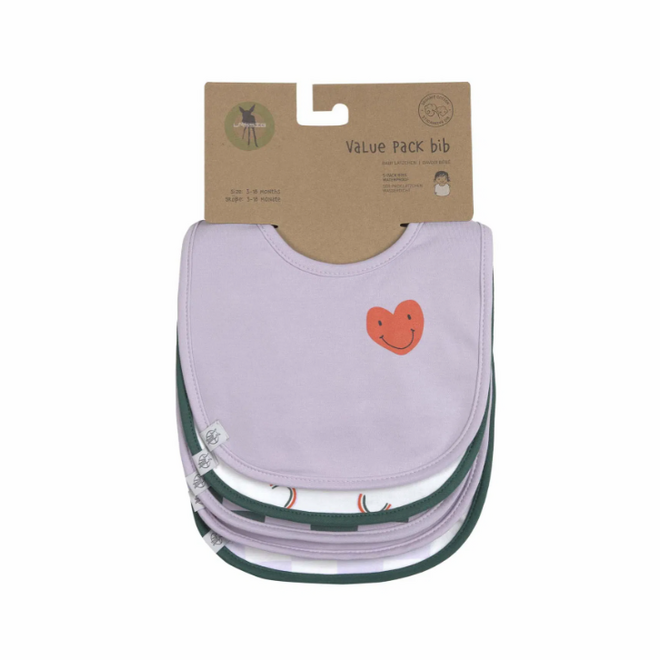Lässig - Value Pack Bib 5 pcs Happy Rascals  Heart lavender