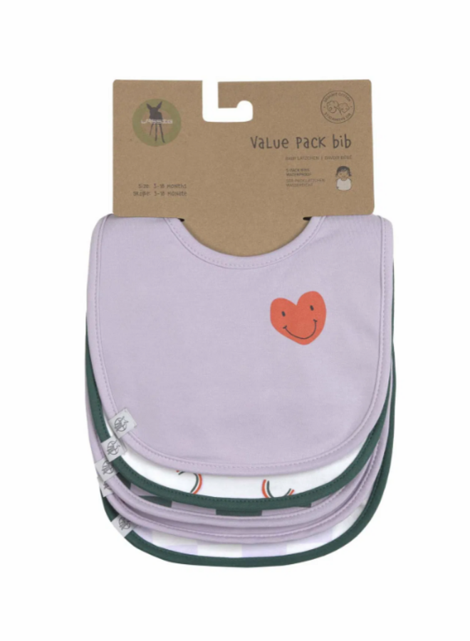 Lässig - Value Pack Bib 5 pcs Happy Rascals  Heart lavender