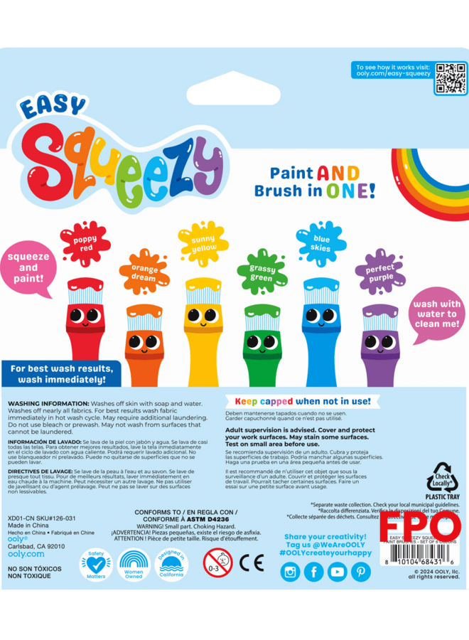 Ooly – Easy Squeezy Poster Pinceaux  6 Coleurs