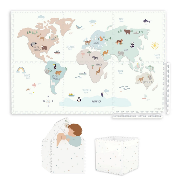 Play & Go - Puzzlemat, storage box & mini house - worldmap