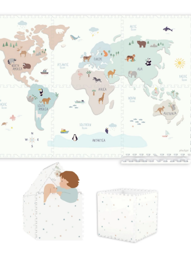 Play & Go - Puzzlemat, storage box & mini house - worldmap