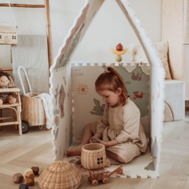 Play & Go - Puzzlemat, storage box & mini house - worldmap