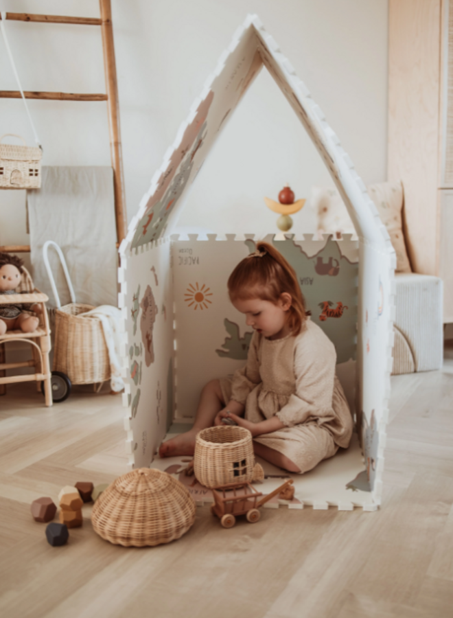 Play & Go - Puzzlemat, storage box & mini house - worldmap