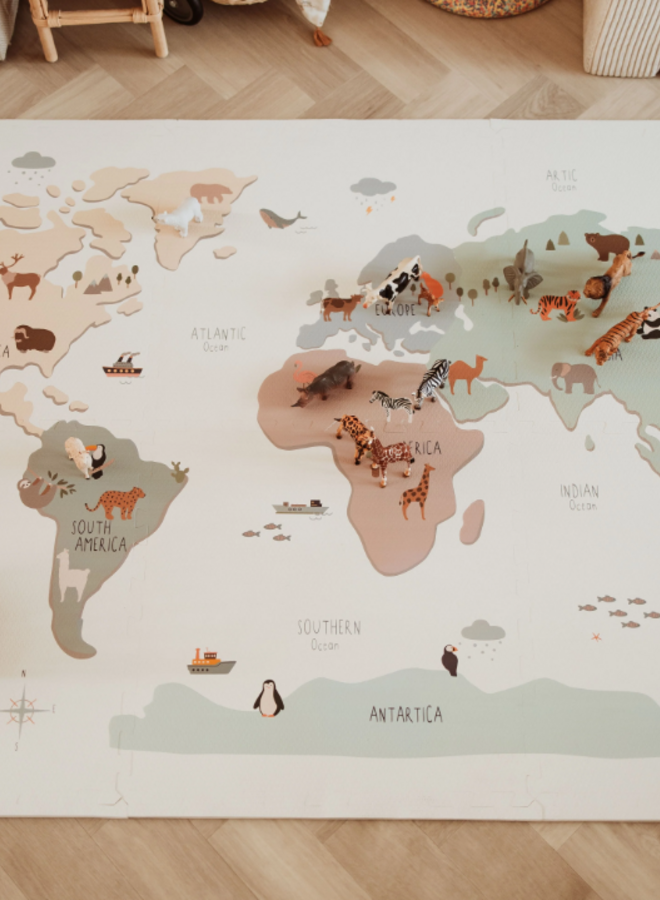 Play & Go - Puzzlemat, storage box & mini house - worldmap