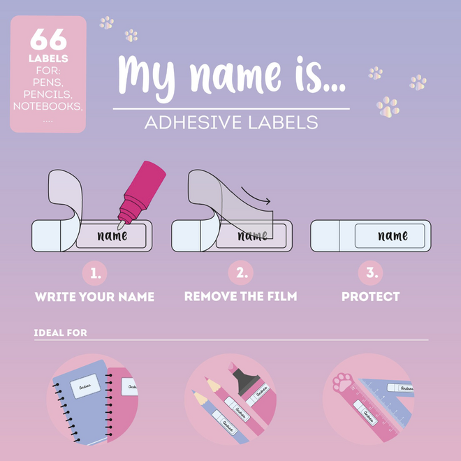 Legami My name is - Set of 66 adhesive labels Kitty