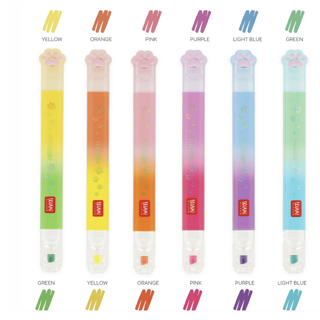 Legami Meow dual tip highlighters 12 colours Kitty