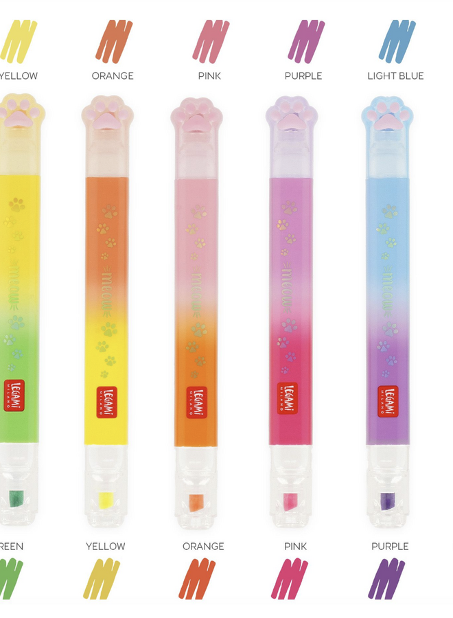 Legami Meow dual tip highlighters 12 colours Kitty