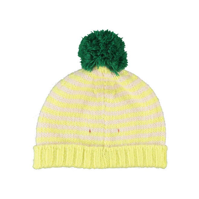 Piupiuchick - Knitted hat with pompon - lime & ecru stripes