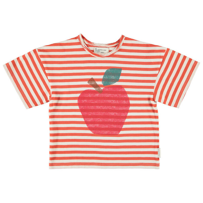 Piupiuchick - Oversize t-shirt red & ecru stripesapple print