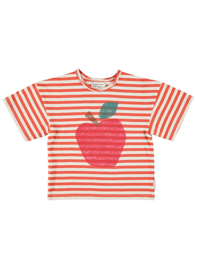 Piupiuchick - Oversize t-shirt red & ecru stripesapple print