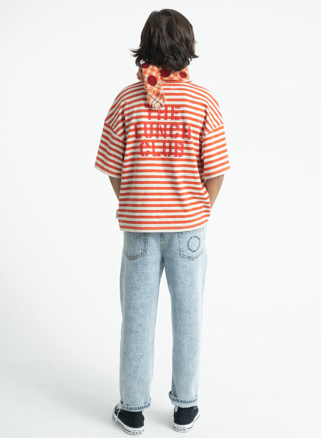 Piupiuchick - Oversize t-shirt red & ecru stripesapple print
