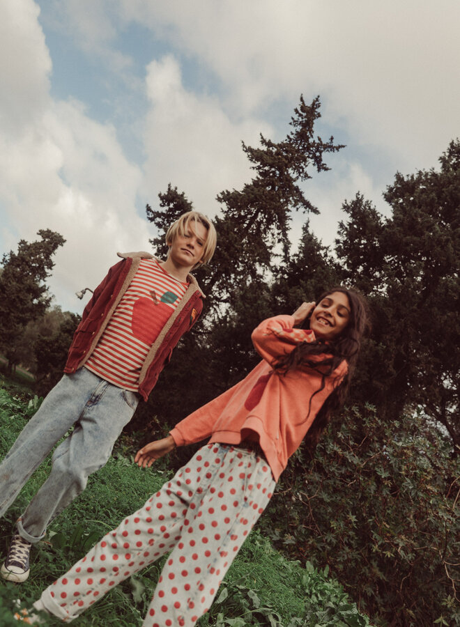 Piupiuchick - Oversize t-shirt red & ecru stripesapple print