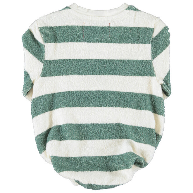 Piupiuchick - Long sleeve romper ecru & green stripes