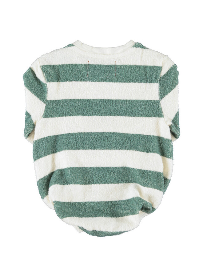 Piupiuchick - Long sleeve romper ecru & green stripes