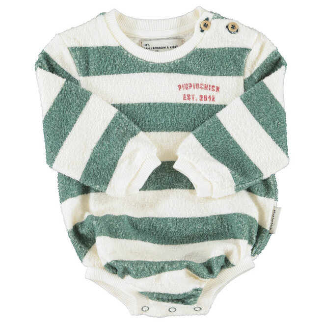 Piupiuchick - Long sleeve romper ecru & green stripes