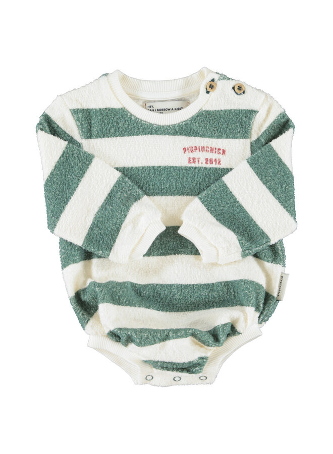 Piupiuchick - Long sleeve romper ecru & green stripes