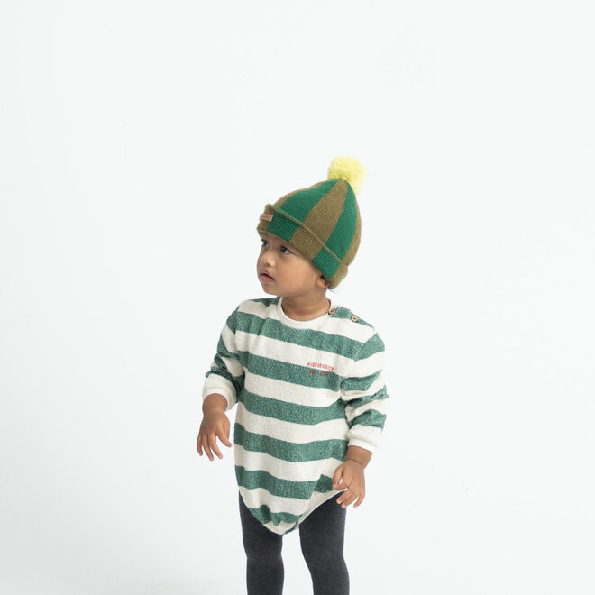 Piupiuchick - Long sleeve romper ecru & green stripes