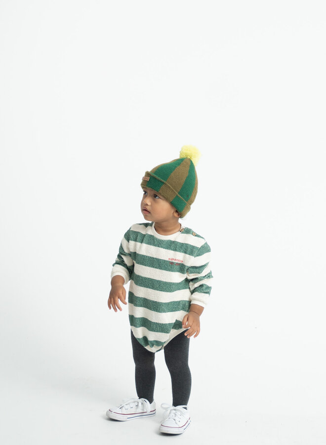 Piupiuchick - Long sleeve romper ecru & green stripes