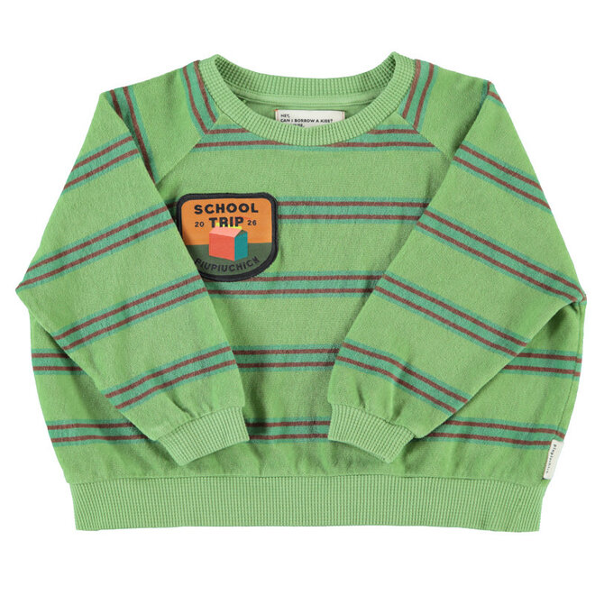 Piupiuchick - Terry  sweatshirt green double stripes