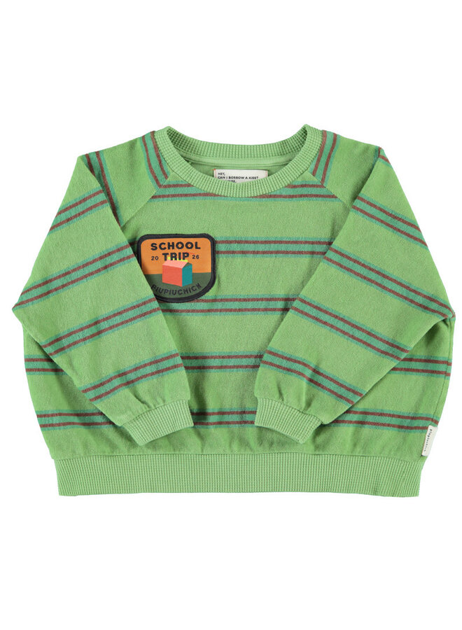 Piupiuchick - Terry sweatshirt green double stripes