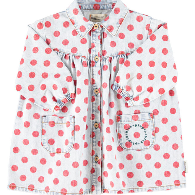 Piupiuchick - Short dress light blue denim red dots