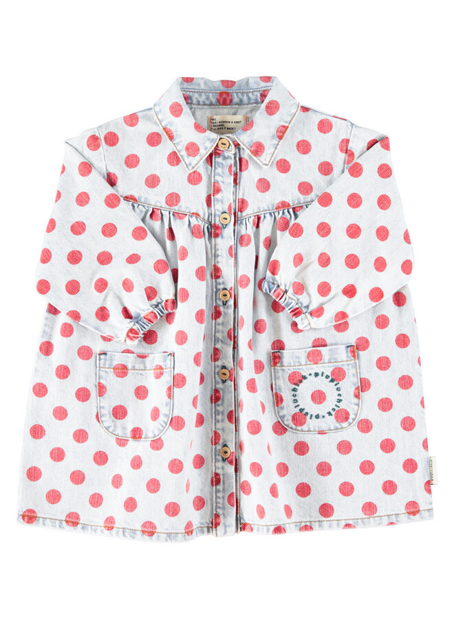 Piupiuchick - Short dress light blue denim red dots