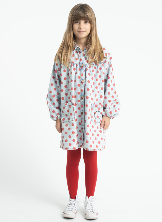 Piupiuchick - Short dress light blue denim red dots