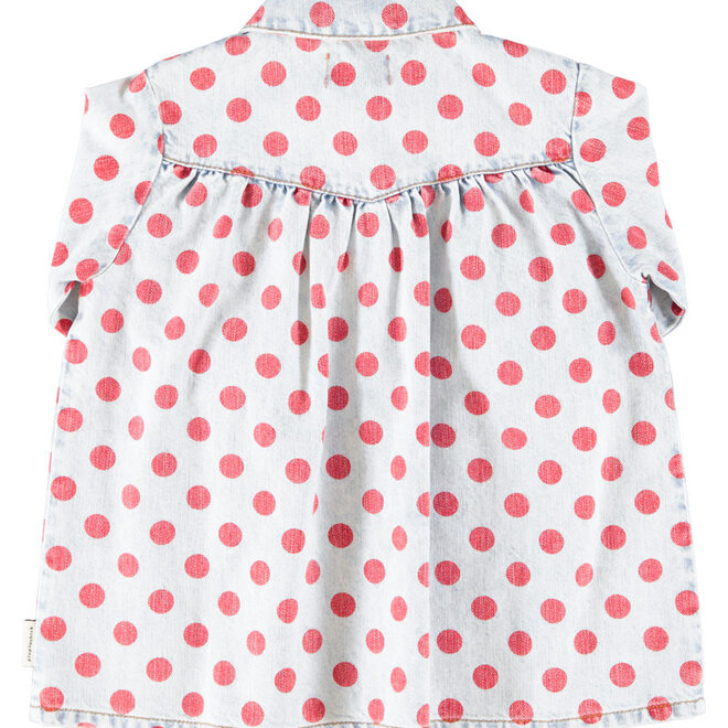 Piupiuchick - Short dress light blue denim red dots