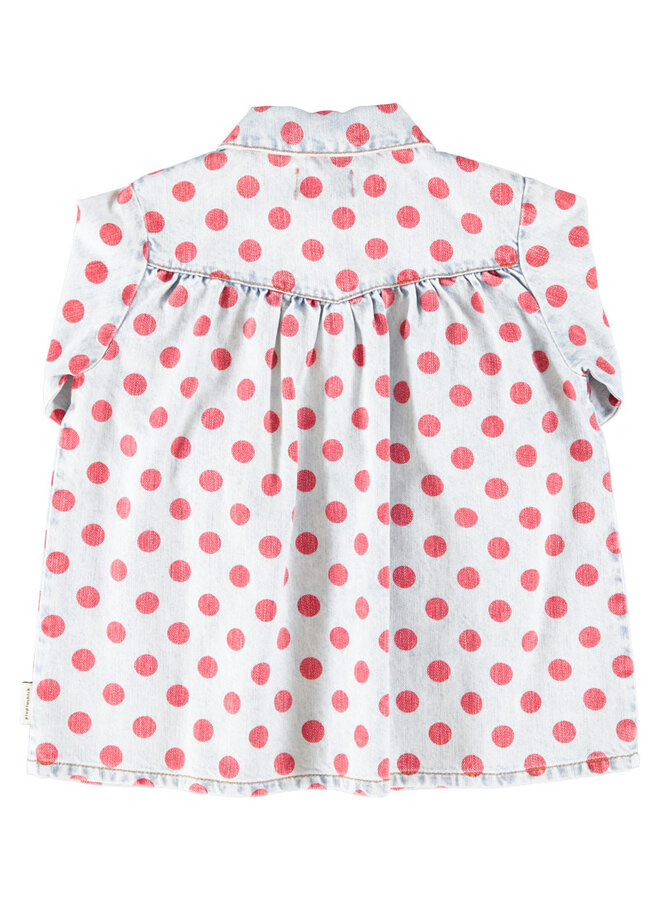Piupiuchick - Short dress light blue denim red dots