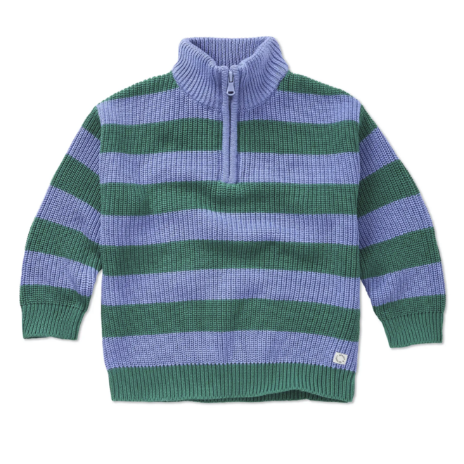 Sproet & Sprout - Sweater stripes mock up zip Deep green
