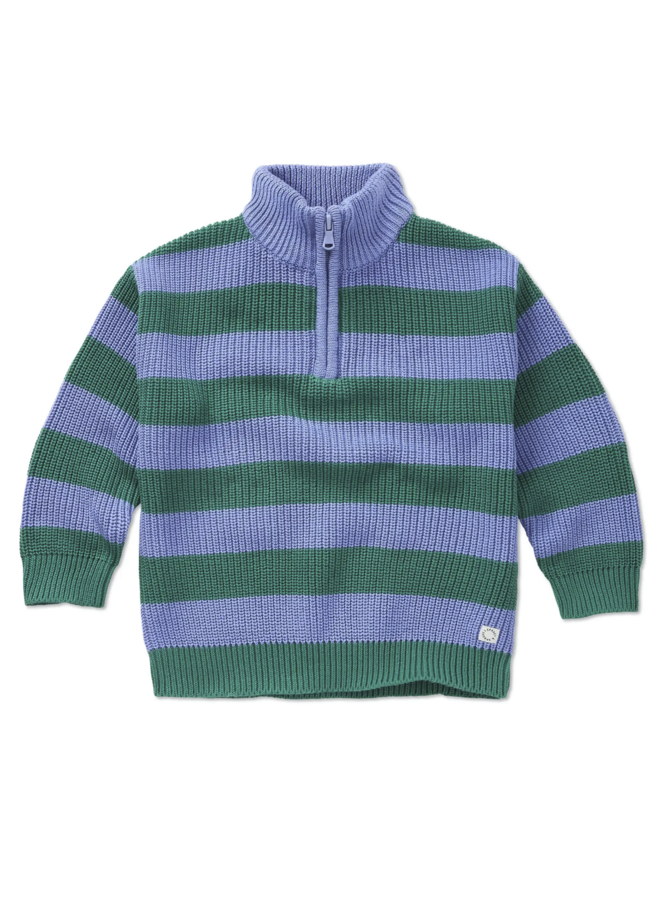Sproet & Sprout - Sweater stripes mock up zip Deep green