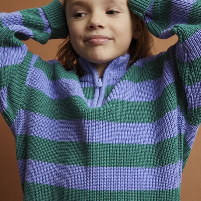 Sproet & Sprout - Sweater stripes mock up zip Deep green